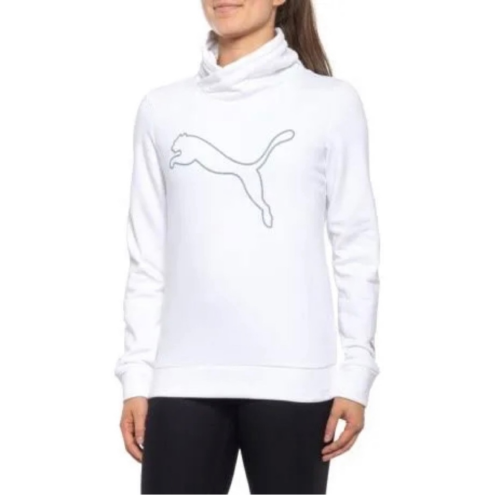 Puma Asymmetrical Cowl Neck Fleece Sweatshirt white